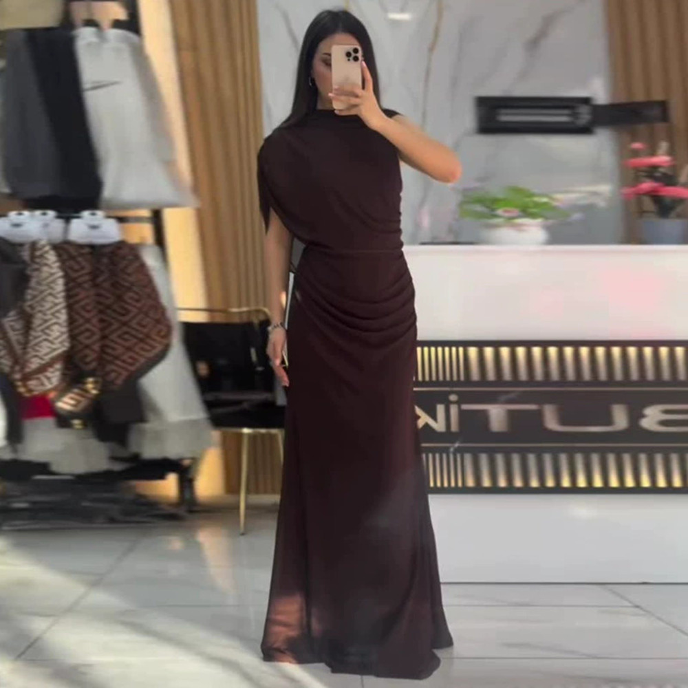 Forever 21 Elegant Dark Brown Asymmetric Cinched Waist Summer Dress